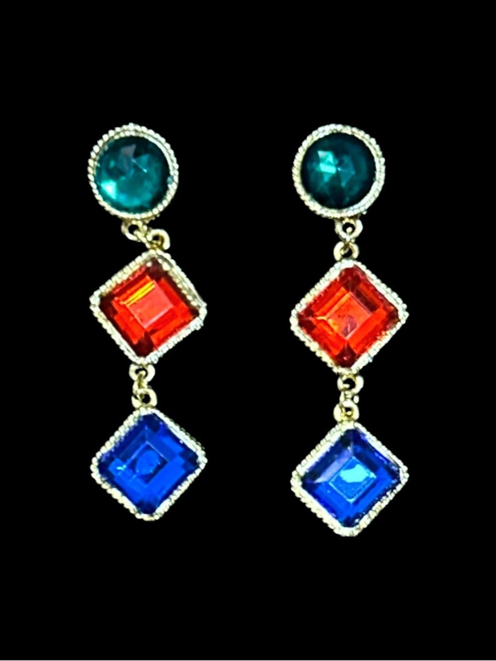 Multi-Color Drop Earrings with Emerald, Red and Blue Stones